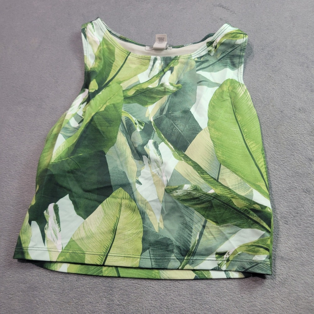 Forever 21 Sports Bra‎ Women Medium Green Tropical Palm Leaf High Neck Racerback